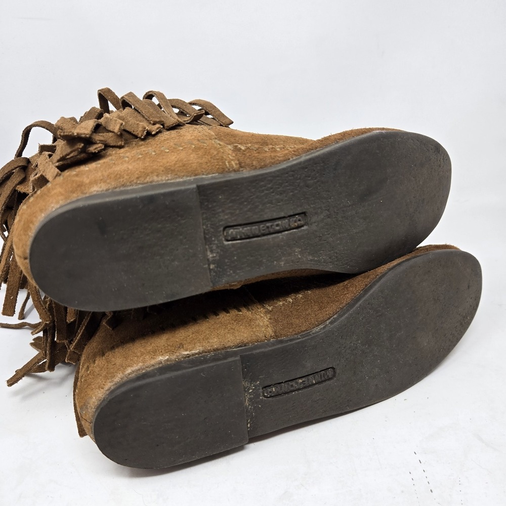MINNETONKA Women's Size 8M Shoes Brown Suede 3 Layer Fringe Moccasin Boots Boho - Picture 7 of 7